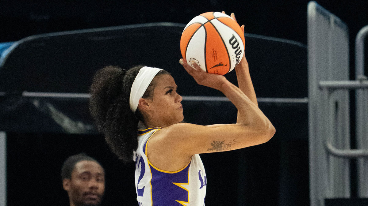 Los Angeles Sparks guard Rae Burrell (12) during the first quarter against the Golden State Valkyries at Chase Center.