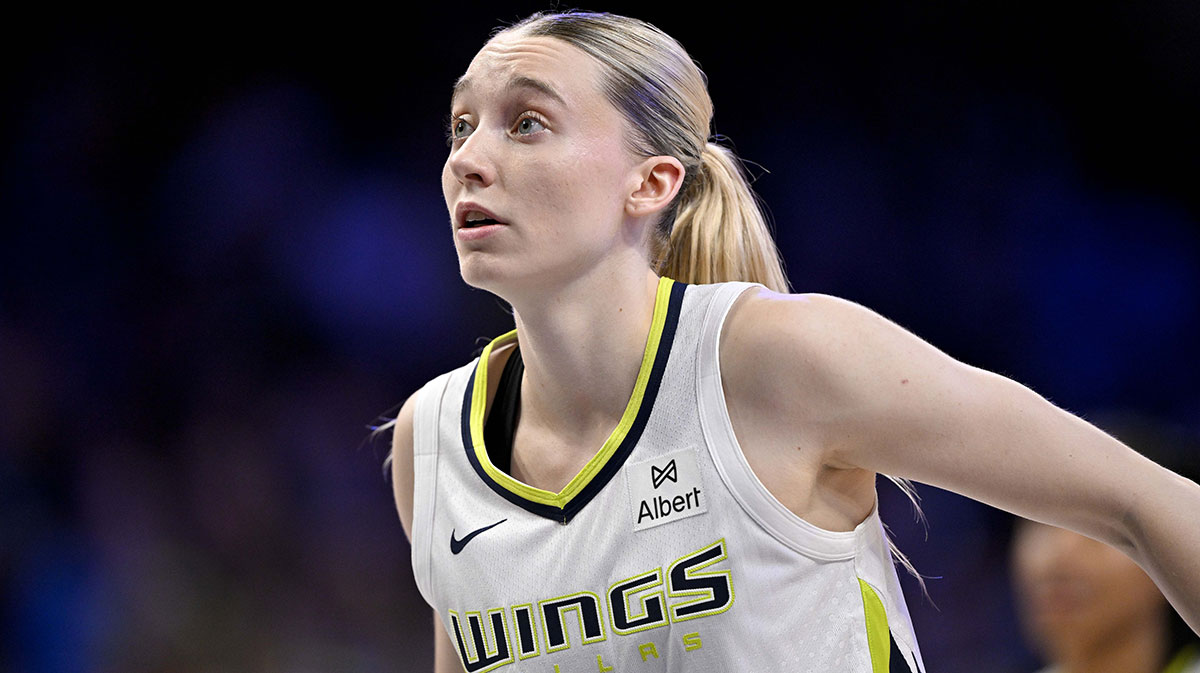 Dallas Wings guard Paige Bueckers (5) looks on during the second half against the Seattle Storm at College Park Center.