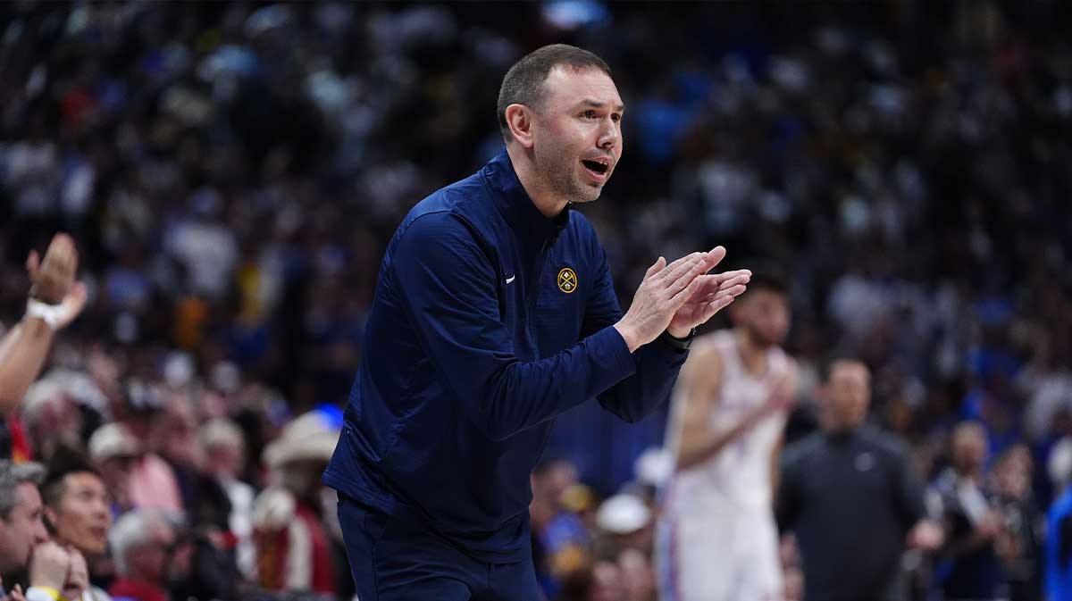 Denver Nuggets interim head coach David Adelman during the second half against the Oklahoma City Thunder during game three of the second round for the 2025 NBA Playoffs at Ball Arena.