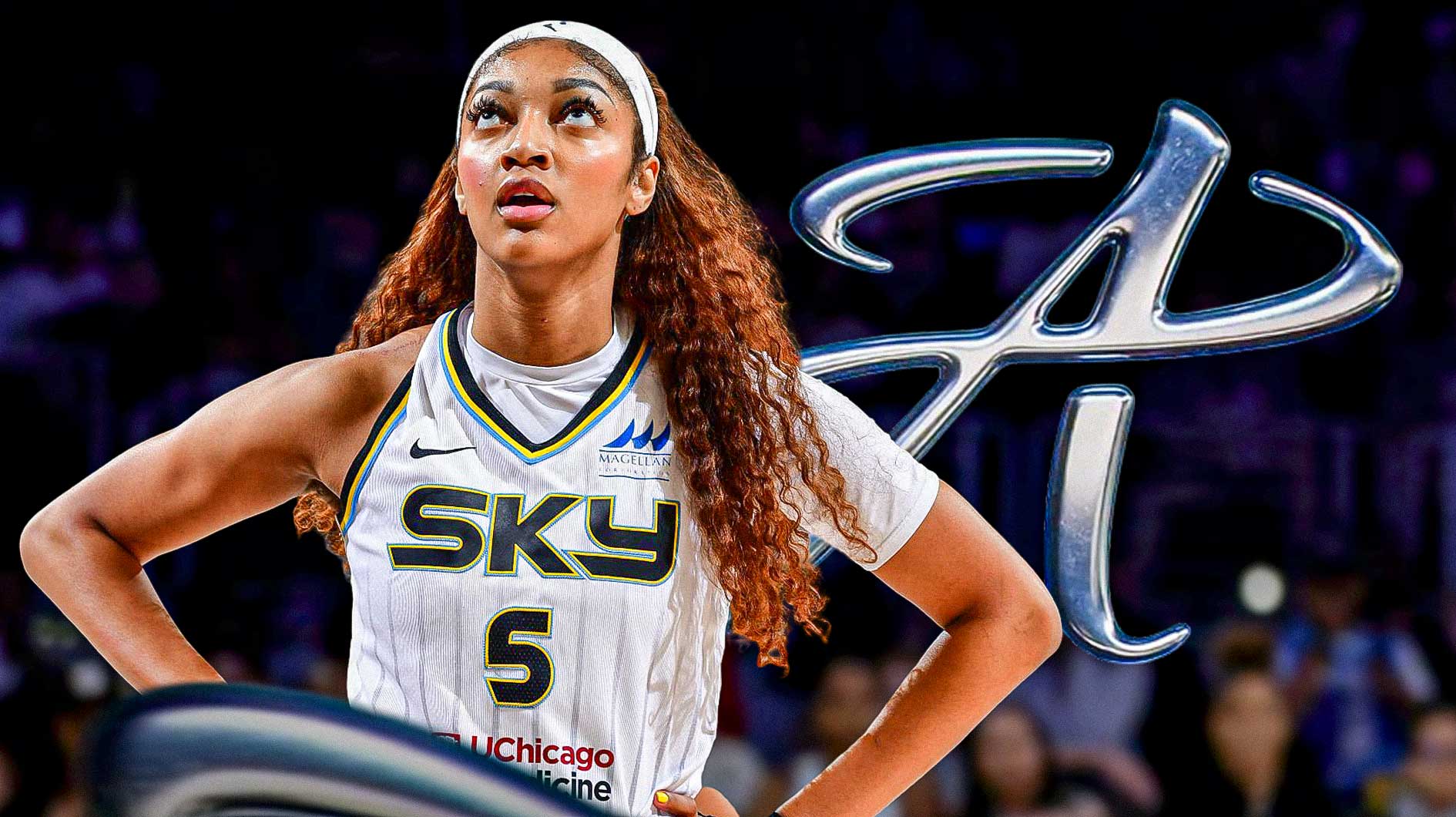 Chicago Sky player Angel Reese next to a screenshot of the ‘A’ logo from this link, Reebok signature shoe logo