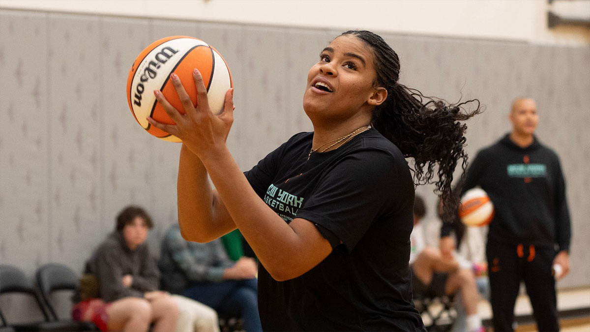 Nyara Sabally join a New York Liberty team practice at Matthew Knight Arena.