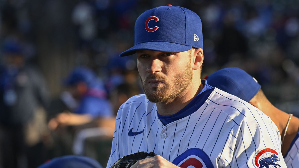 Chicago Cubs outfielder Ian Happ (8) before the game against the San Francisco Giants at Wrigley Field.
