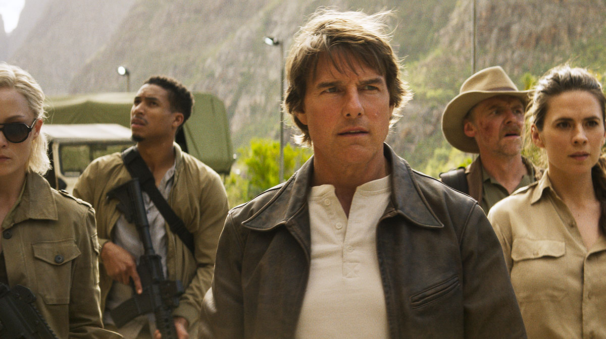 L-R: Pom Klementieff, Greg Tarzan Davis, Tom Cruise, Simon Pegg, and Hayley Atwell in Mission: Impossible — The Final Reckoning.