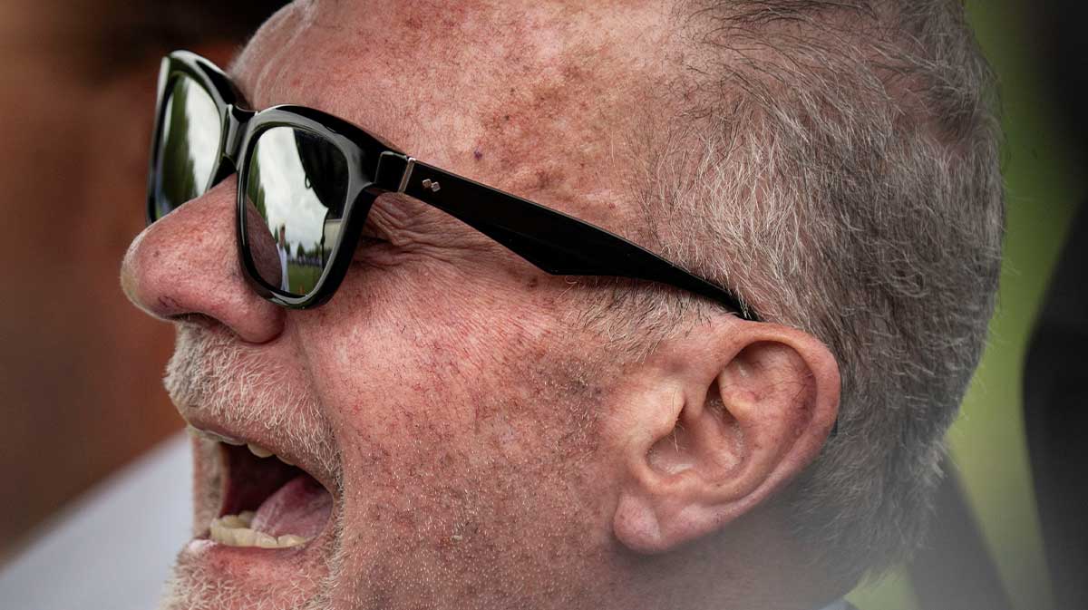 Indianapolis Colts owner & CEO Jim Irsay addresses the media from a golf cart during the Indianapolis Colts’ training camp at Grand Park Sports Complex.