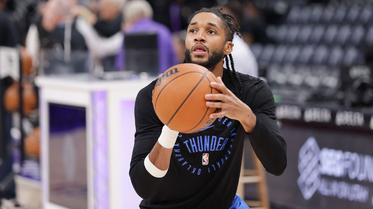 Oklahoma City Thunder guard Isaiah Joe (11) warms up before the game against the Utah Jazz at Delta Center.