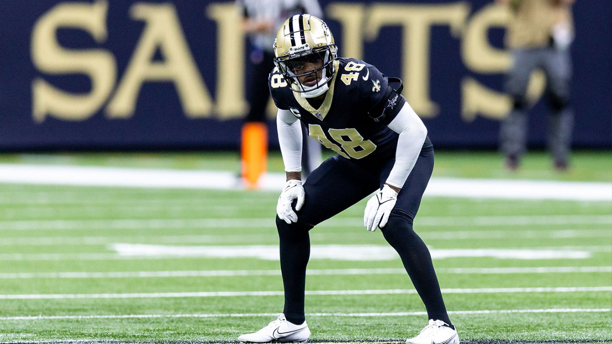 New Orleans Saints safety J.T. Gray (48) looks on against the Atlanta Falcons during the first half at Caesars Superdome.