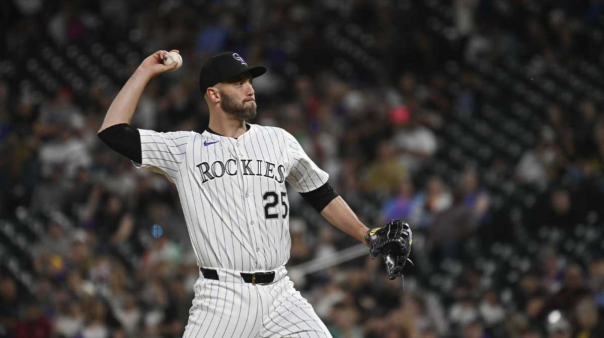 Colorado Rockies bring in catcher Colorado Rockies Jacob Stallings (25) to pitch in the ninth inning against the San Diego Padres at Coors Field.