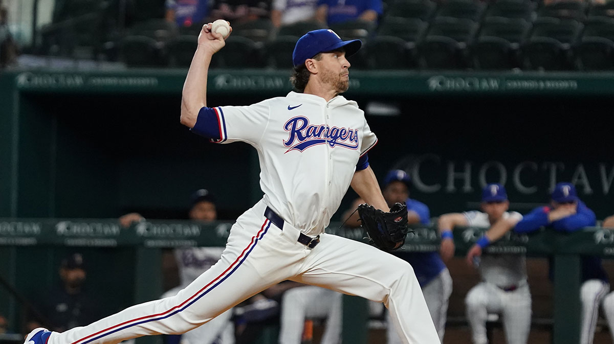 May 15, 2025; Arlington, Texas, USA; Texas Rangers pitcher Jacob deGrom (48) throws to the plate during the first inning against the Houston Astros at Globe Life Field. Mandatory Credit: Raymond Carlin III-Imagn Images