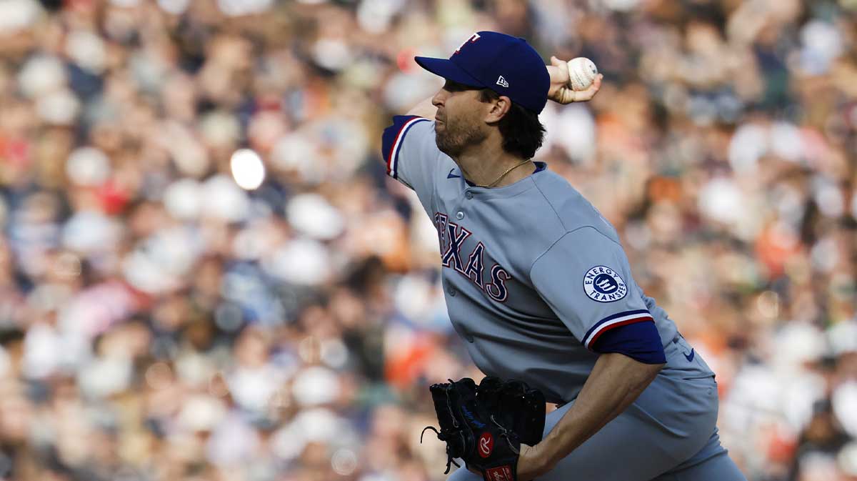  Texas Rangers starting pitcher Jacob deGrom (48)) pitches in the first inning against the Detroit Tigers at Comerica Park. 