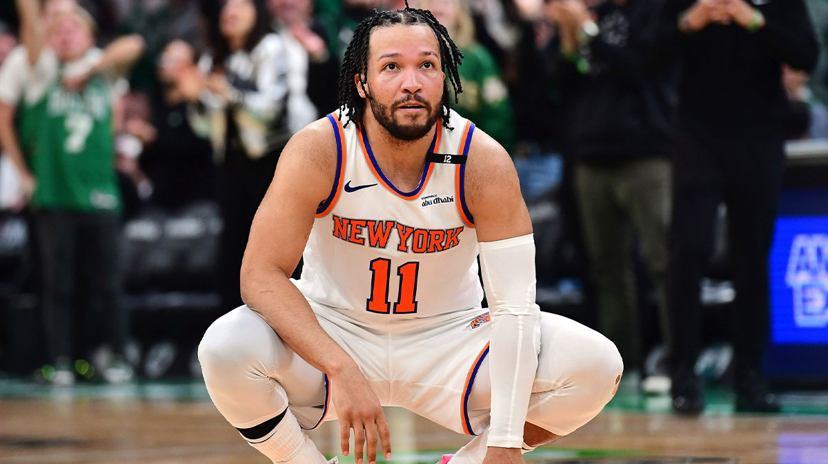 New York Knicks guard Jalen Brunson (11) fouls out of the game in the second half during game five of the second round for the 2025 NBA Playoffs against the Boston Celtics at TD Garden.