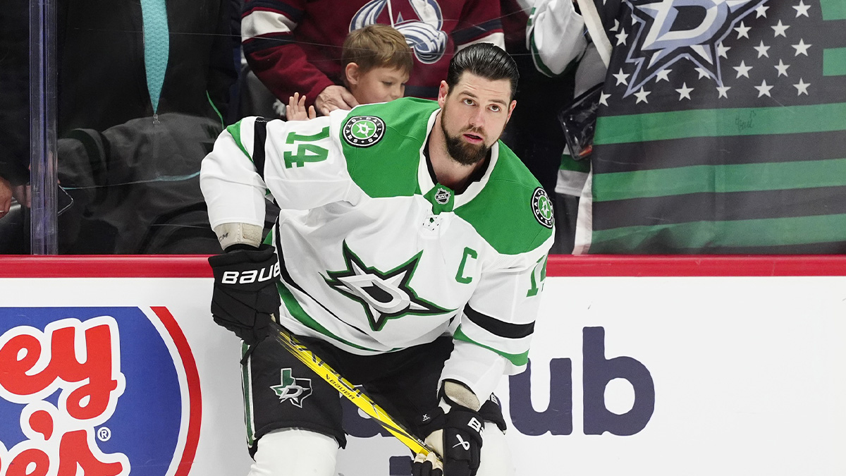 enver, Colorado, USA; Dallas Stars left wing Jamie Benn (14) before the game against the Colorado Avalanche at Ball Arena.