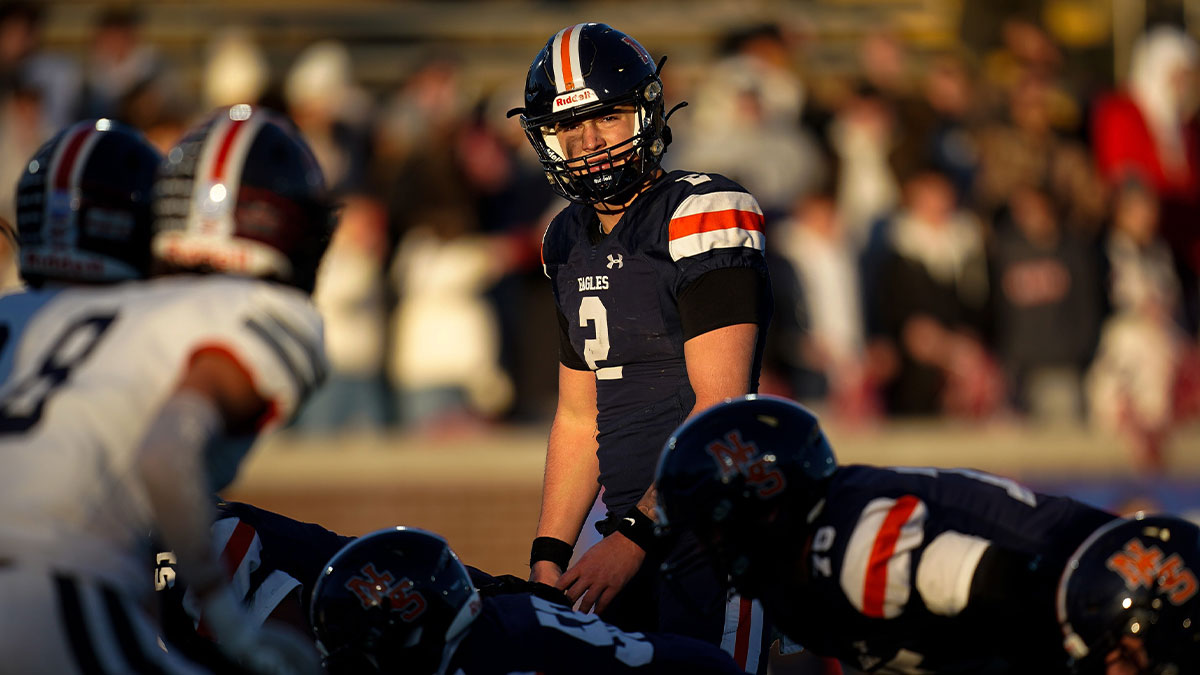 Nashville Christian's Jared Curtis (2) gets in position against Columbia Academy during the third quarter of the Division II-A championship game at Finley Stadium