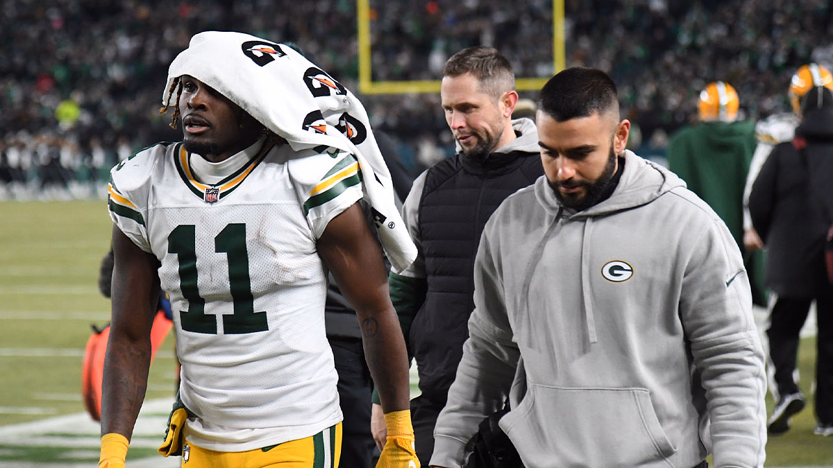 Green Bay Packers wide receiver Jayden Reed (11) reacts after the game against the Philadelphia Eagles in an NFC wild card game at Lincoln Financial Field.