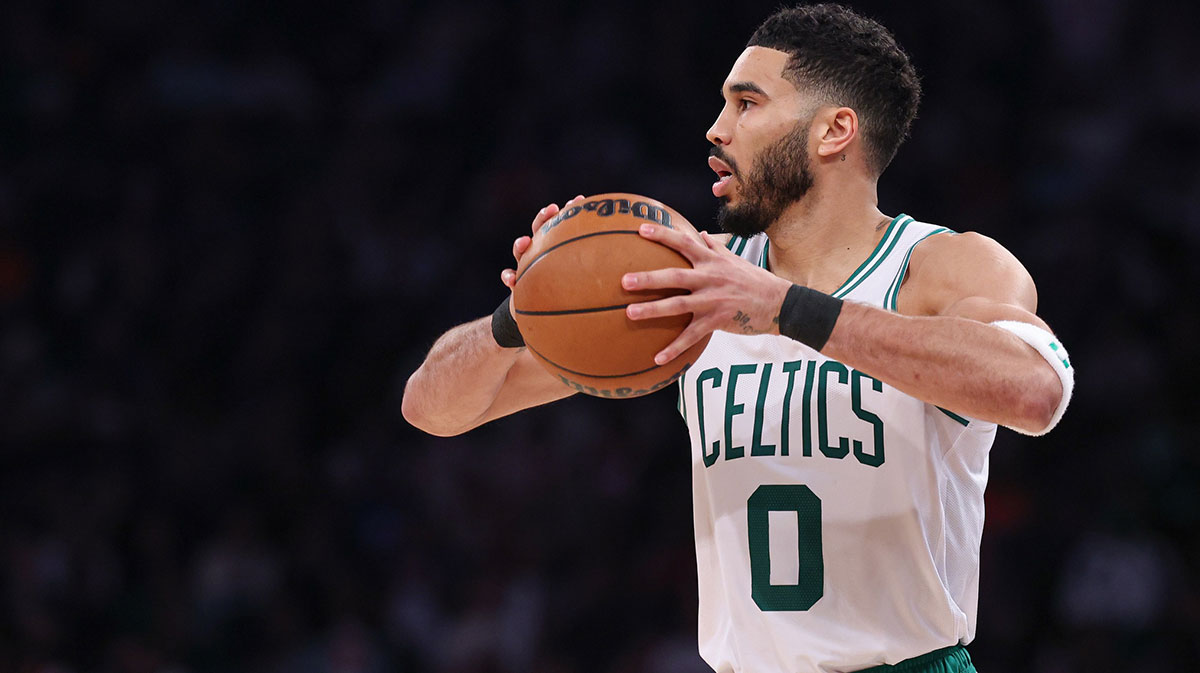 Boston Celtics forward Jayson Tatum (0) looks to pass in the second half during game four of the second round for the 2025 NBA Playoffs against the New York Knicks at Madison Square Garden.