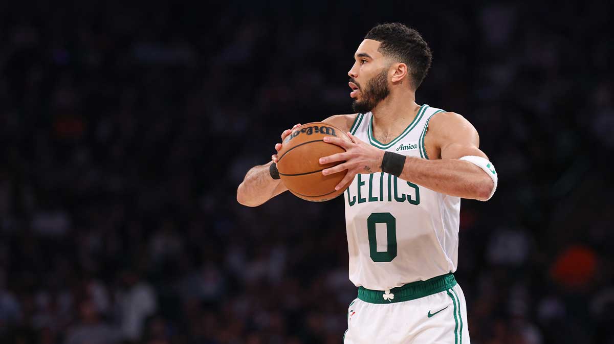 Boston Celtics forward Jayson Tatum (0) looks to pass in the second half during game four of the second round for the 2025 NBA Playoffs against the New York Knicks at Madison Square Garden.