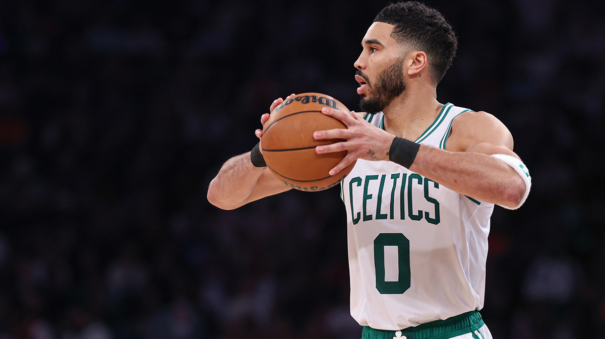 Boston Celtics forward Jayson Tatum (0) looks to pass in the second half during game four of the second round for the 2025 NBA Playoffs against the New York Knicks at Madison Square Garden.