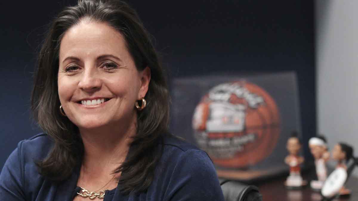 Jennifer Rizzotti, 50, who has been the Connecticut Sun President since April 2021, has been named USA Today's Connecticut Woman of the Year. She is seen in her Mohegan Sun office December 3, 2024.