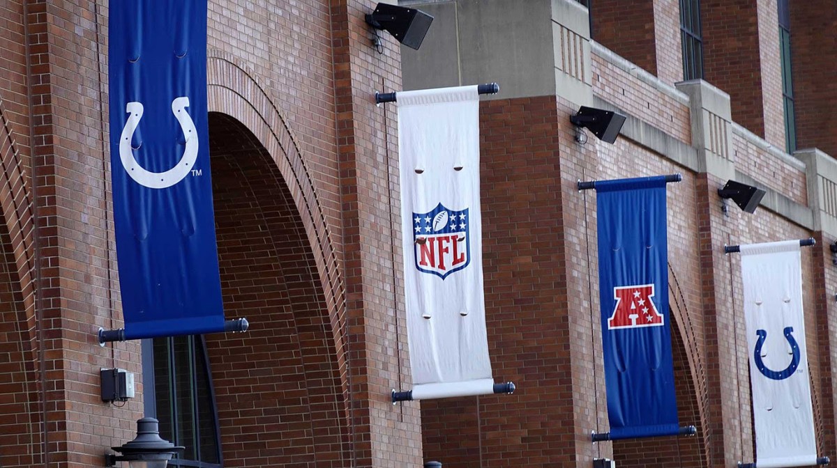 Indianapolis Colts, NFL shield logo and AFC banners.
