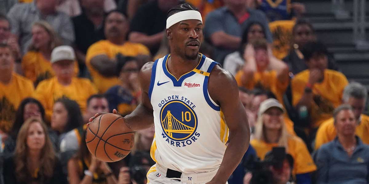Golden State Warriors forward Jimmy Butler III (10) dribbles upcourt against the Minnesota Timberwolves in the first quarter during game three of the second round for the 2025 NBA Playoffs at Chase Center.