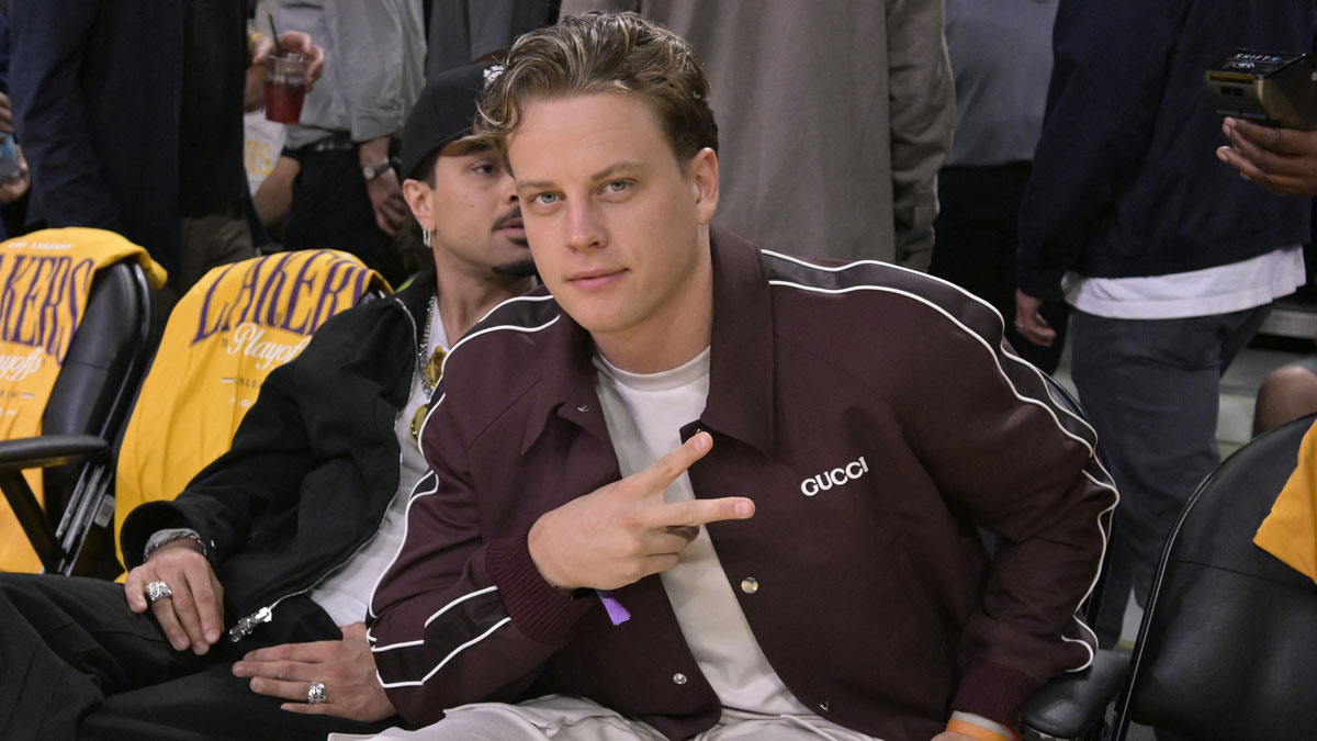 Cincinnati Bengals quarterback Joe Burrow, who sparked speculation he is dating Olivia Ponton after being seen at the Miami Grand Prix together, at Lakers-Timberwolves game.