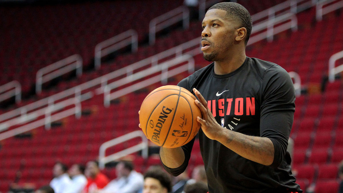 Houston Rockets guard Joe Johnson (7) prior to the game against the Washington Wizards at Toyota Center.