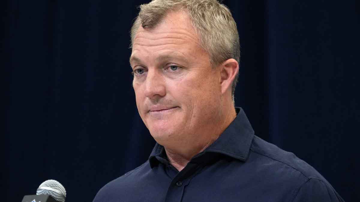 San Francisco 49ers general manager John Lynch speaks during the 2025 NFL Scouting Combine at the Indiana Convention Center.