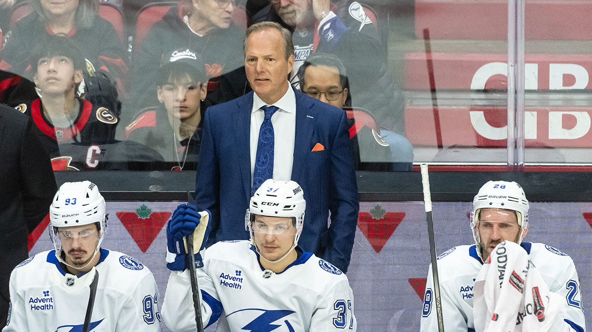 Tampa Bay Lightning Head coach Jon Cooper follows the action in the third period against the Ottawa Senators at the Canadian Tire Centre