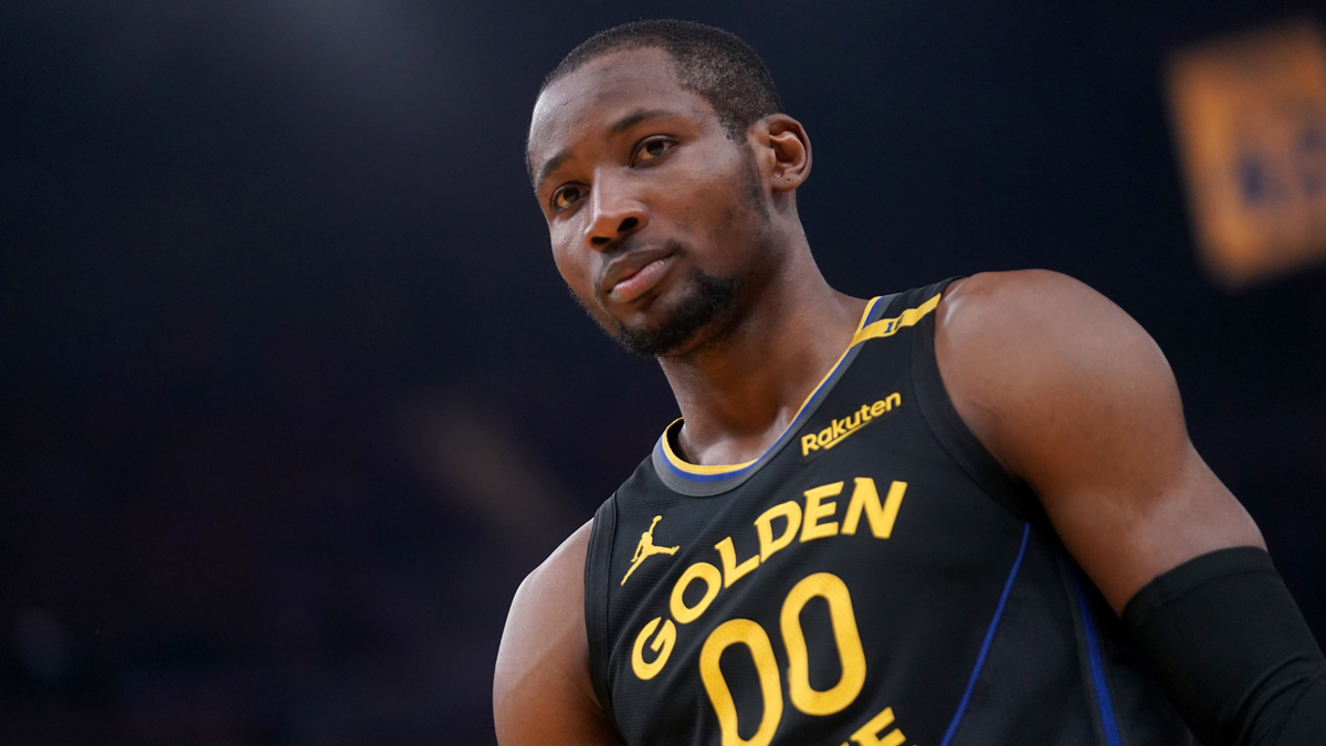 Golden State Warriors forward Jonathan Kuminga (00) stands on the court before a play against the Minnesota Timberwolves in the second quarter during game four of the second round for the 2025 NBA Playoffs at Chase Center.