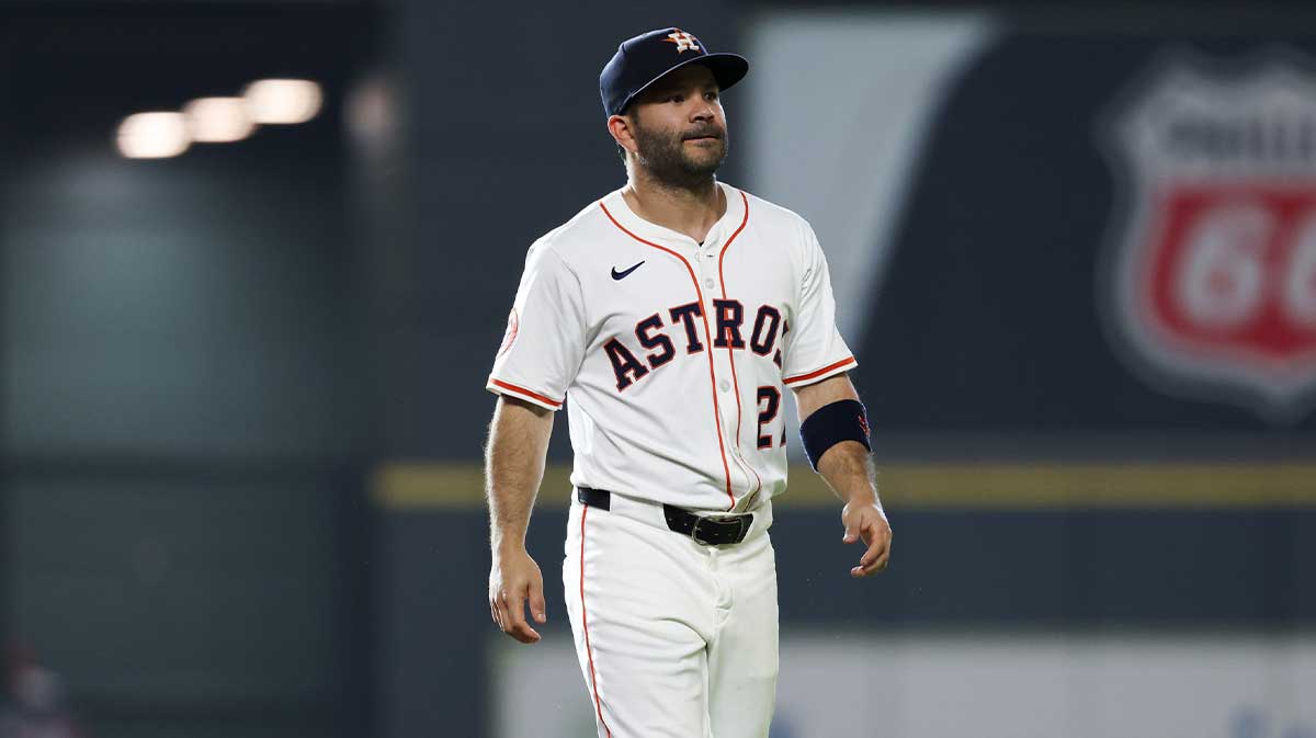 Houston Astros second baseman Jose Altuve (27) walks on the field before the game against the Cincinnati Reds at Daikin Park.
