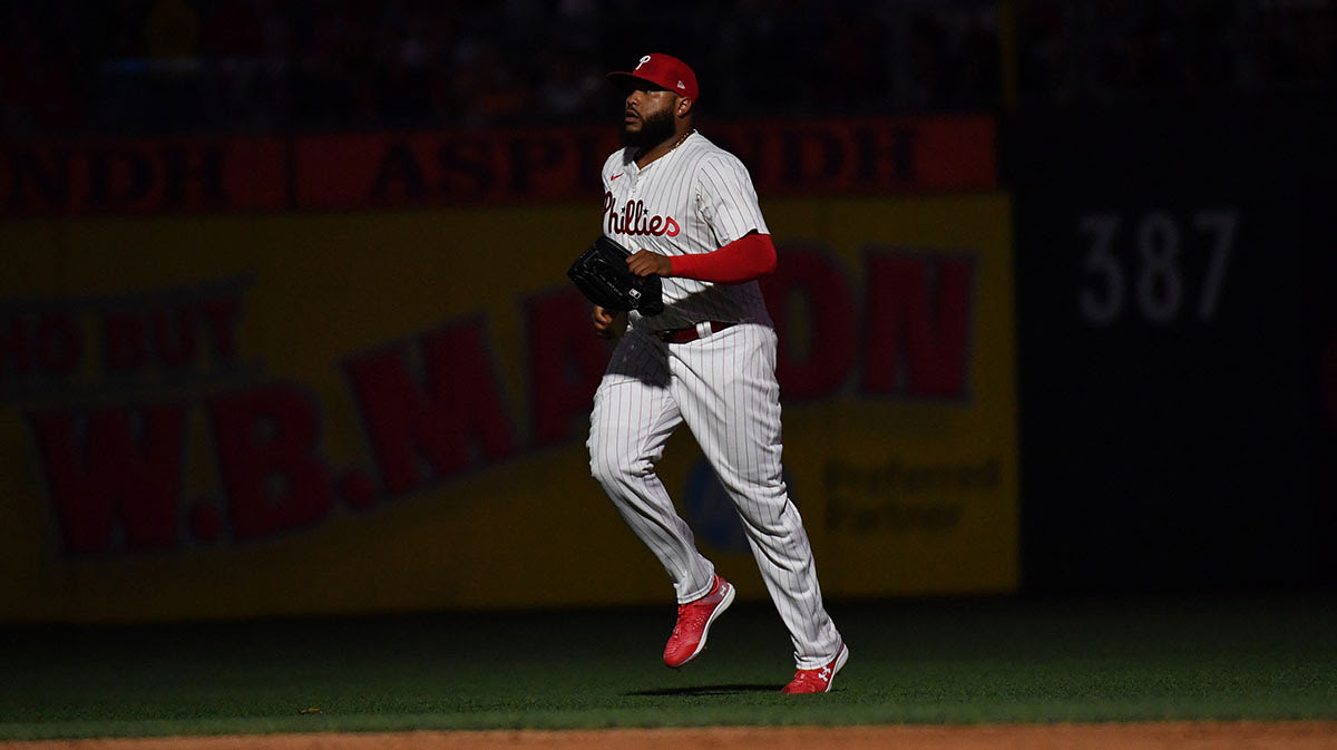 Philadelphia Phillies pitcher José Alvarado (46) enters the game in the ninth inning against the Milwaukee Brewers.