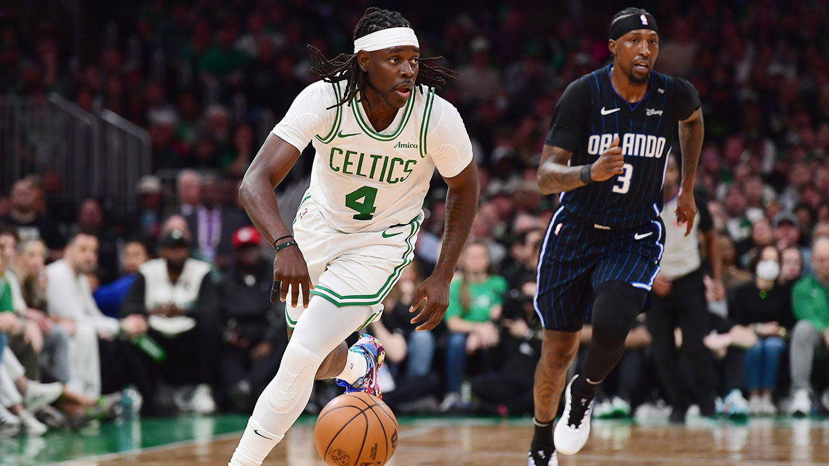 Boston Celtics guard Jrue Holiday (4) controls the ball during the second half against the Orlando Magic at TD Garden.
