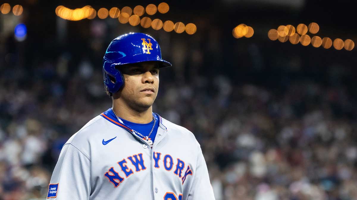 May 5, 2025; Phoenix, Arizona, USA; New York Mets outfielder Juan Soto (22) against the Arizona Diamondbacks at Chase Field. Mandatory Credit: Mark J. Rebilas-Imagn Images