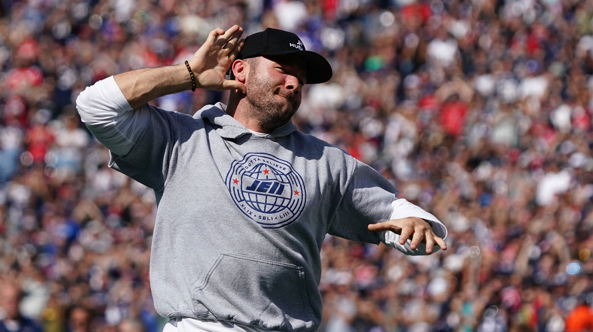 Former New England Patriots Julian Edelman is honored during halftime against the New Orleans Saints at Gillette Stadium.