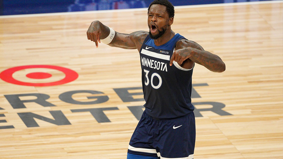 Minnesota Timberwolves forward Julius Randle (30) reacts against the Oklahoma City Thunder during the second half in game three of the western conference finals for the 2025 NBA Playoffs at Target Center.