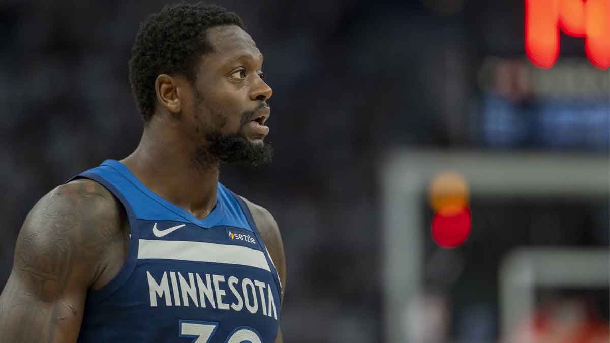 Minnesota Timberwolves forward Julius Randle (30) looks on against the Golden State Warriors in the first half during game five of the second round for the 2025 NBA Playoffs at Target Center.