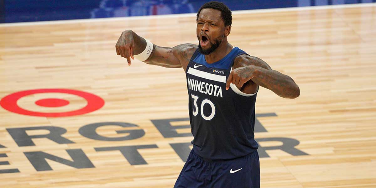 Minnesota Timberwolves forward Julius Randle (30) reacts against the Oklahoma City Thunder during the second half in game three of the western conference finals for the 2025 NBA Playoffs at Target Center.