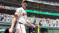 San Francisco Giants pitcher Justin Verlander (35) walks onto the field before the game against the Athletics at Oracle Park.