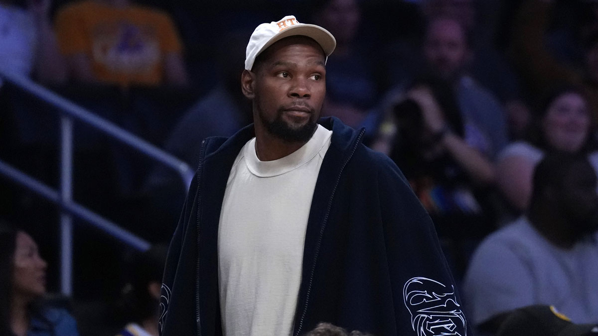Suns star Kevin Durant attends a WNBA game between the Atlanta Dream and LA Sparks at Crypto.com Arena.