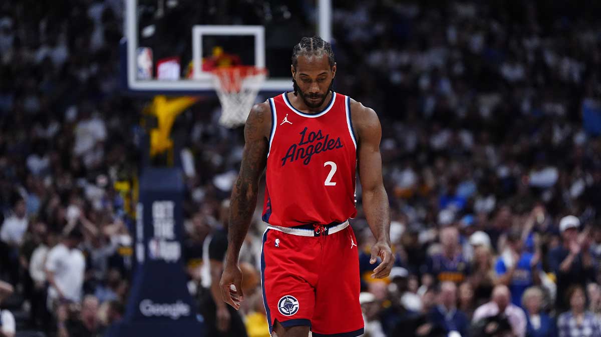 LA Clippers forward Kawhi Leonard (2) during the third quarter against the Denver Nuggets during game seven of first round for the 2025 NBA Playoffs at Ball Arena.