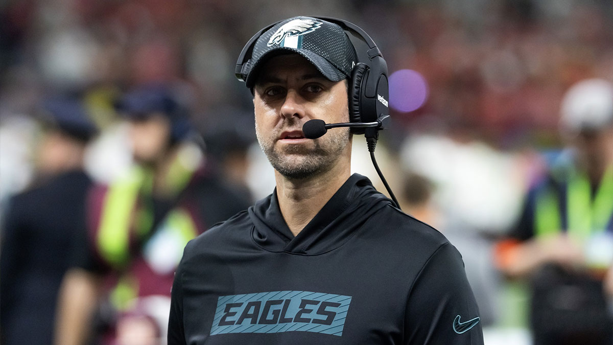 Philadelphia Eagles pass game coordinator Kevin Patullo against the Kansas City Chiefs during Super Bowl LIX at Ceasars Superdome.