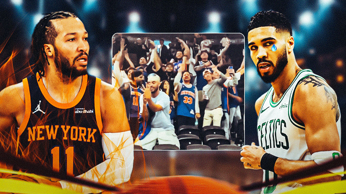 Knicks' Jalen Brunson, Celtics' Jayson Tatum, Knicks fans at Game 2