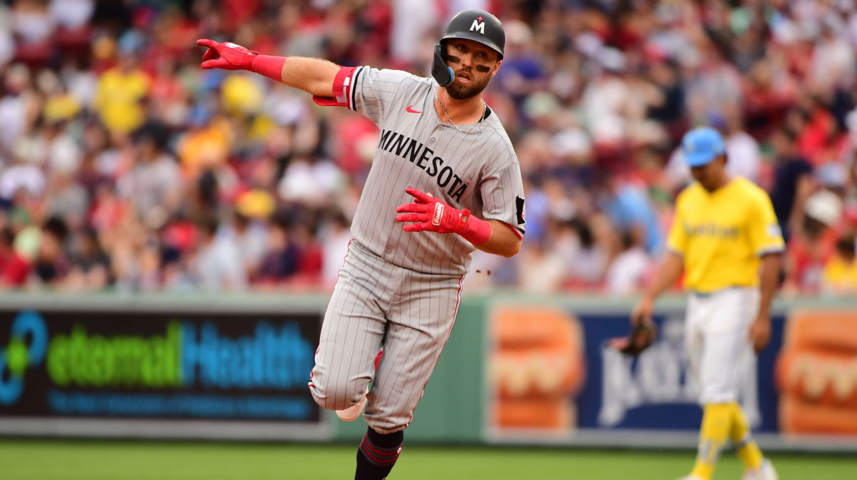 Minnesota Twins second baseman Kody Clemens (18) rounds the bases after hitting a two run home run during the sixth inning against the Boston Red Sox at Fenway Park.