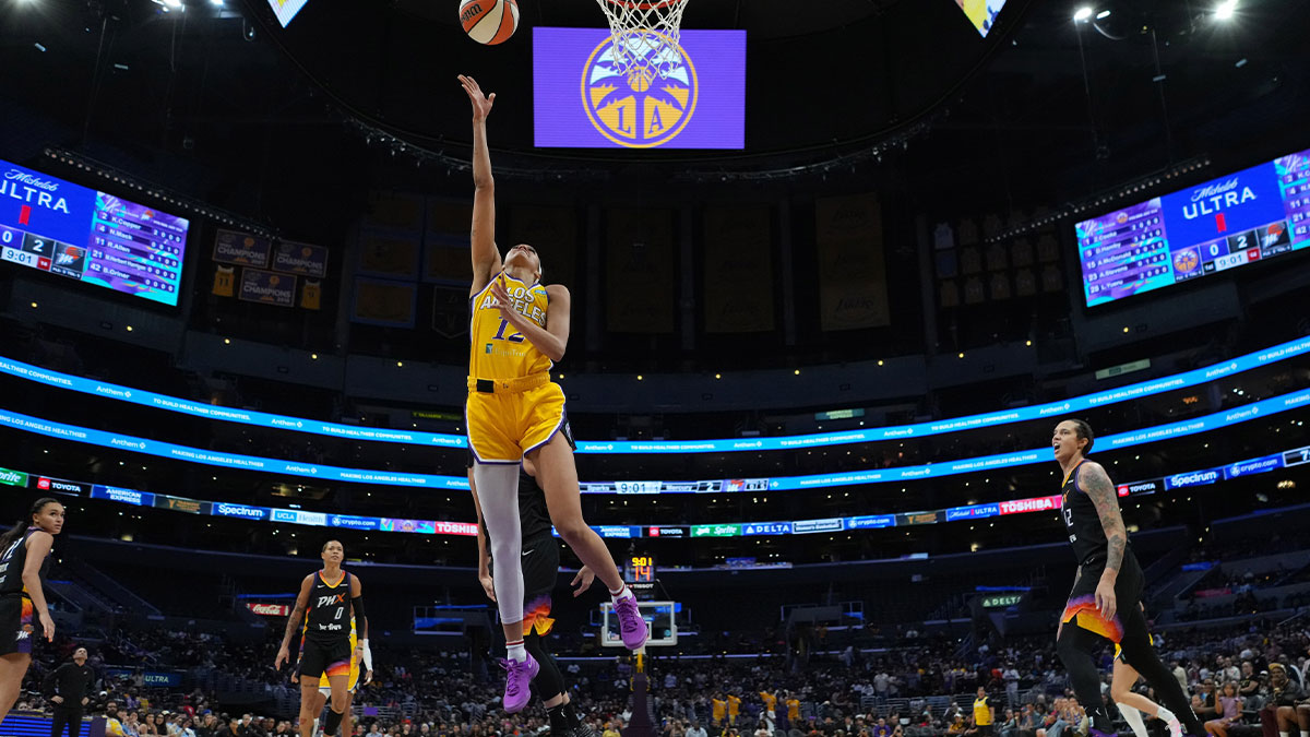 LA Sparks guard Rae Burrell shoots the ball in the second half against the Phoenix Mercury at Crypto.com Arena.