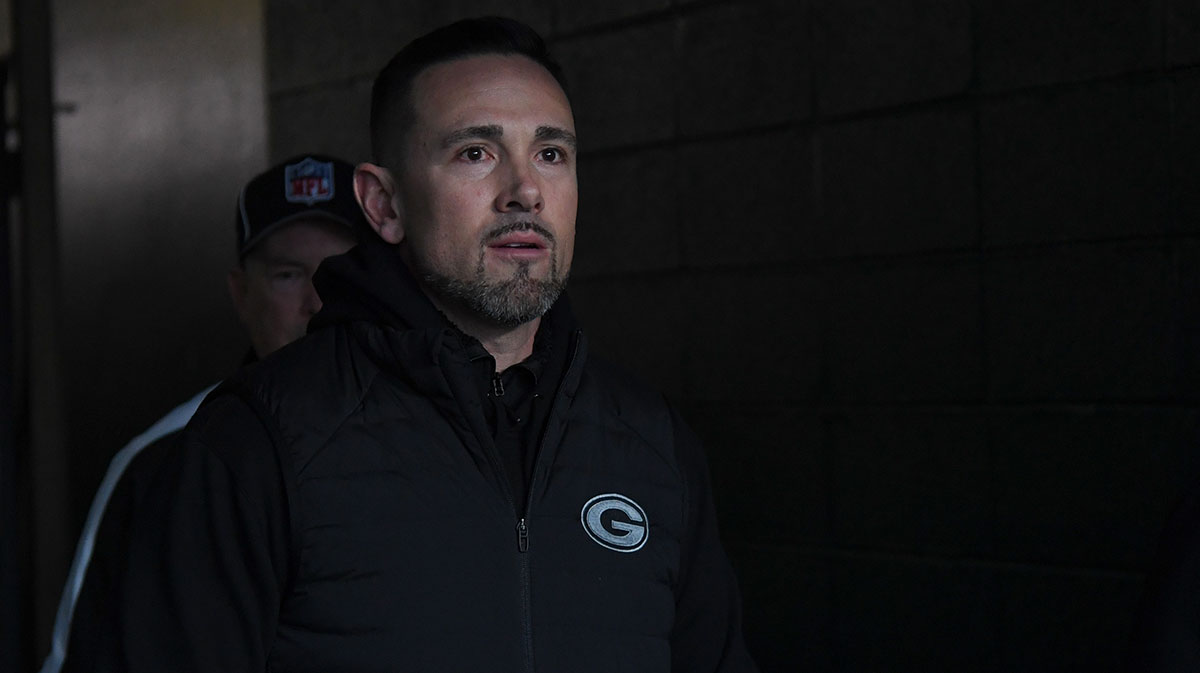 Green Bay Packers head coach Matt LaFleur walks to the field against the Philadelphia Eagles in an NFC wild card game at Lincoln Financial Field.
