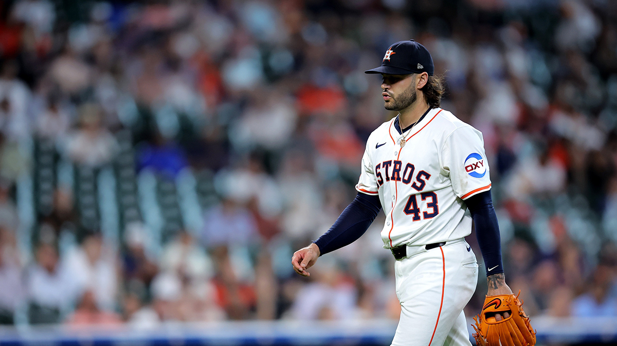 Houston Astros starting pitcher Lance McCullers Jr. (43) walks to the dugout after retiring the side against the Athletics during the sixth inning at Daikin Park.