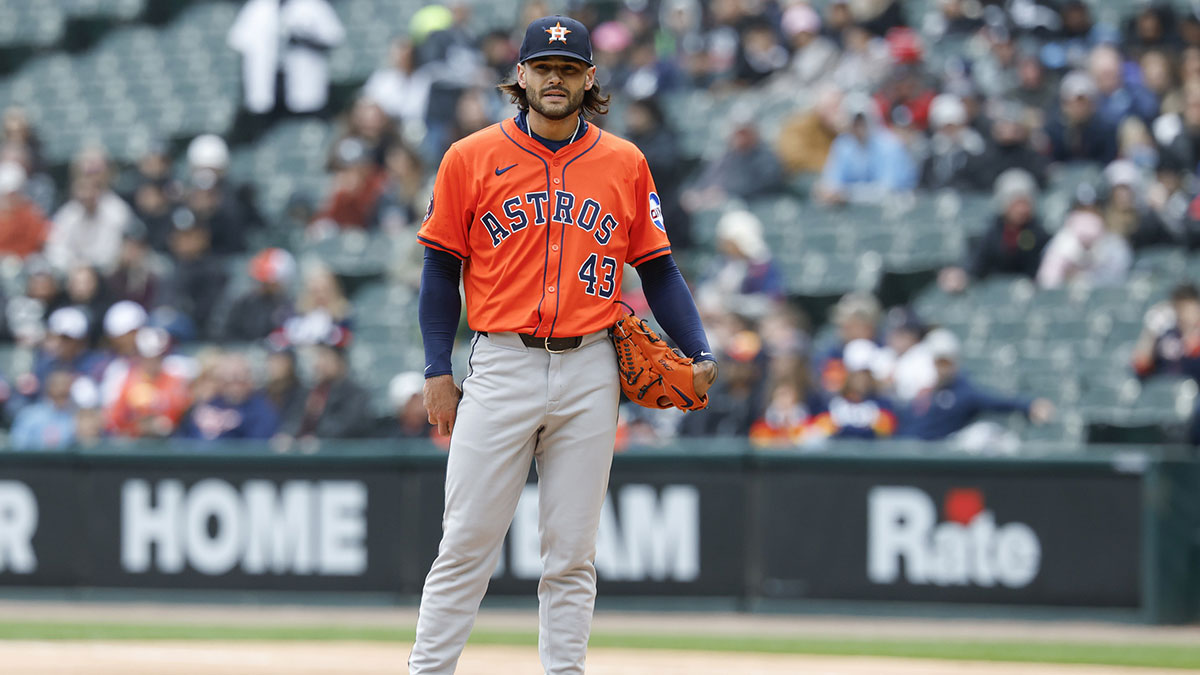 Houston Astros starting pitcher Lance McCullers Jr. (43) looks on as he pitches against the Chicago White Sox during the first inning at Rate Field.