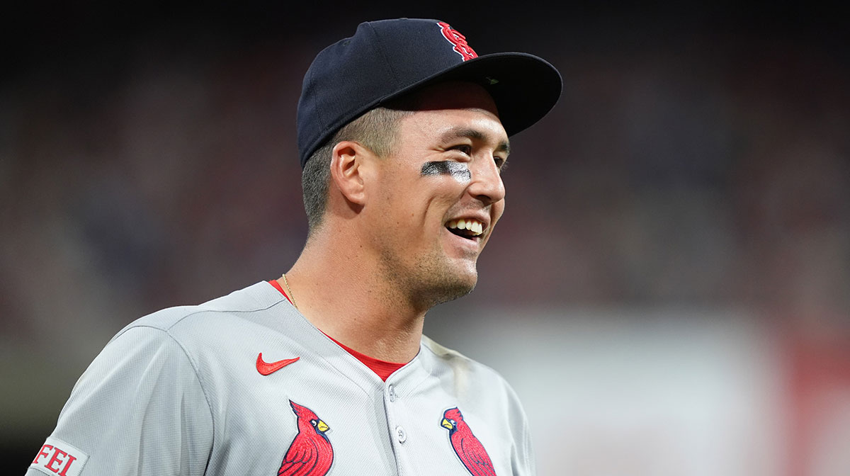 May 12, 2025; Philadelphia, Pennsylvania, USA; St. Louis Cardinals outfielder Lars Nootbaar (21) reacts against the Philadelphia Phillies in the eighth inning at Citizens Bank Park. Mandatory Credit: Kyle Ross-Imagn Images. Nootbaar had a home run and two RBI against the Orioles.