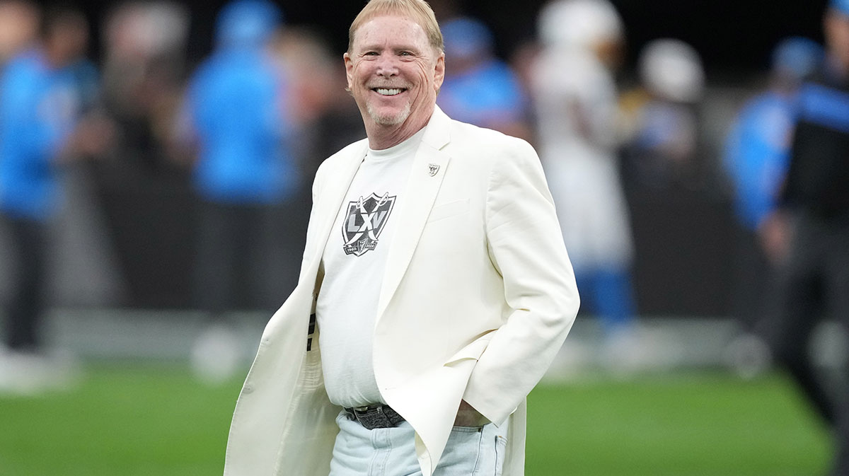 Las Vegas Raiders owner Mark Davis reacts during the game against the Los Angeles Chargers at Allegiant Stadium.