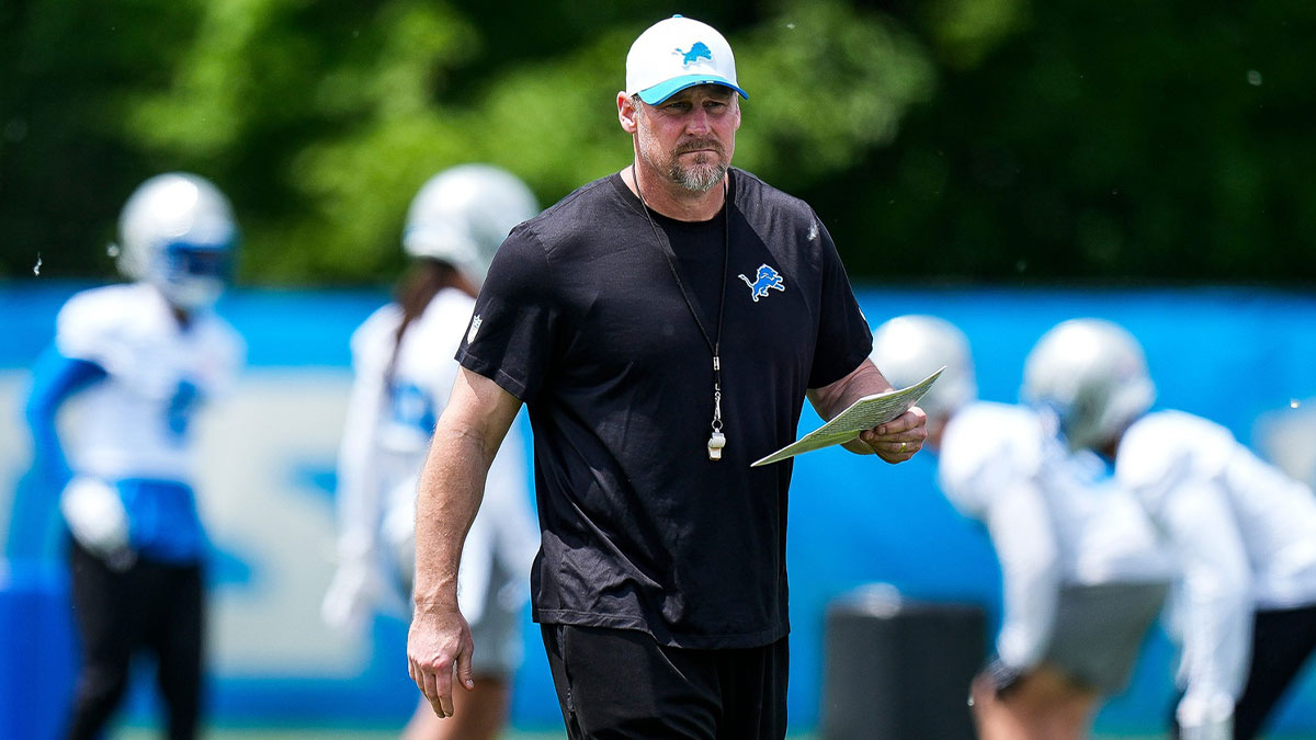 Detroit Lions head coach Dan Campbell watches practices during OTA at Meijer Performance Center in Allen Park