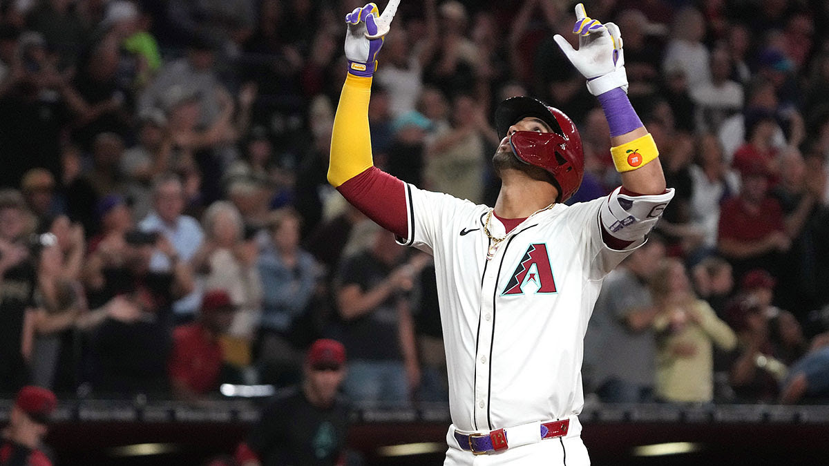 Arizona Diamondbacks outfielder Lourdes Gurriel Jr. (12) reacts after hitting a two run home run against the New York Mets in the sixth inning.